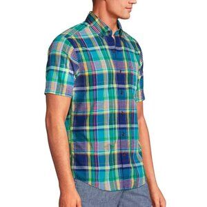 NWOT Lands' End Men's L Tailored Fit Short Sleeve Plaid Button-Down Multi